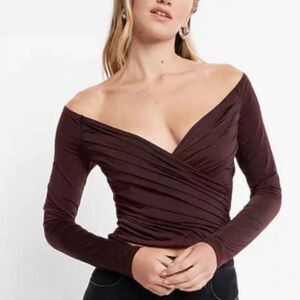 Express Body Contour Compression Silky Long Sleeve Wrap Top